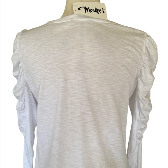 NWT Karlie Puff Ruched Sleeve White Knit Top - M - Picture 8 of 13